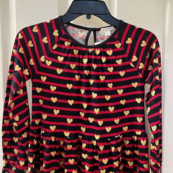 Crewcuts J Crew Navy Red Striped Gold Hearts Dress Girls Size Medium 8-9 NWT - Picture 2 of 11